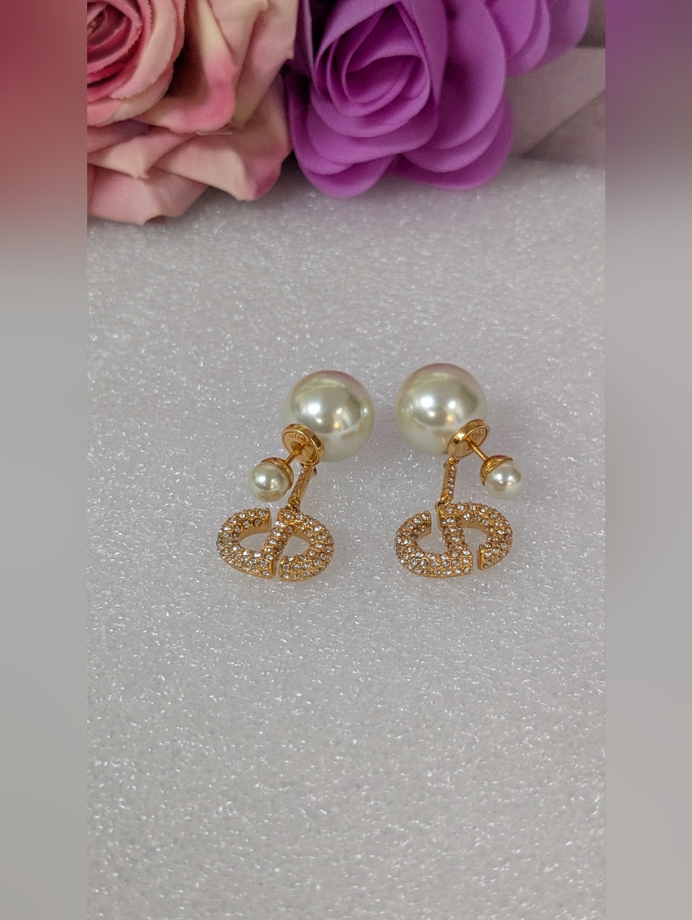 Dior Tribal Earrings CD logo embedded with pearls and crystals - Picture 6 of 7